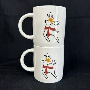 Crate and Barrel Joan Anderson 6-oz Arctic Friend Reindeer Mini Mug Set of 2 NWT